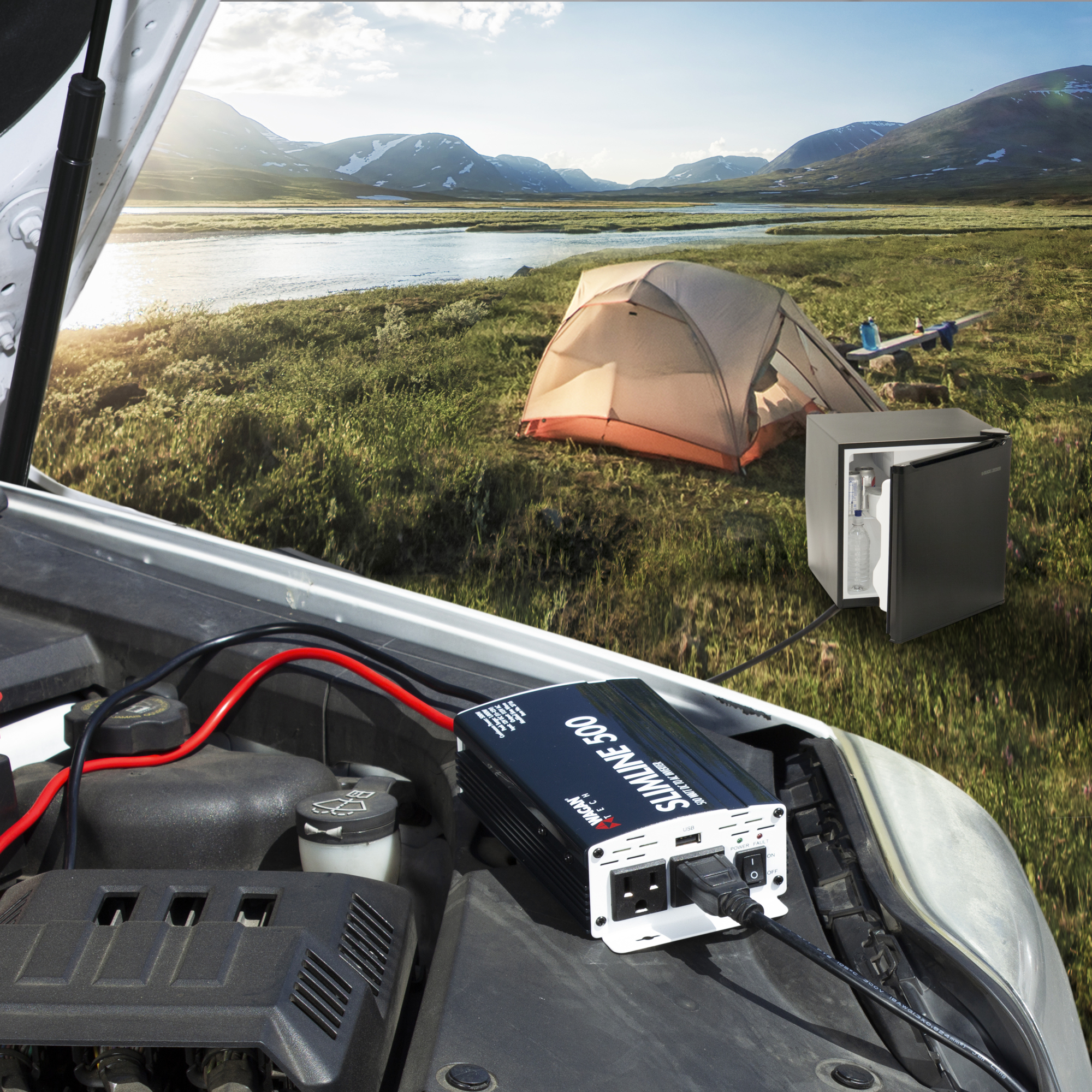 Wagan Tech Slimline Power Inverter - 500W, 2 AC Outlets, 2.1A USB Port, Model# 3716